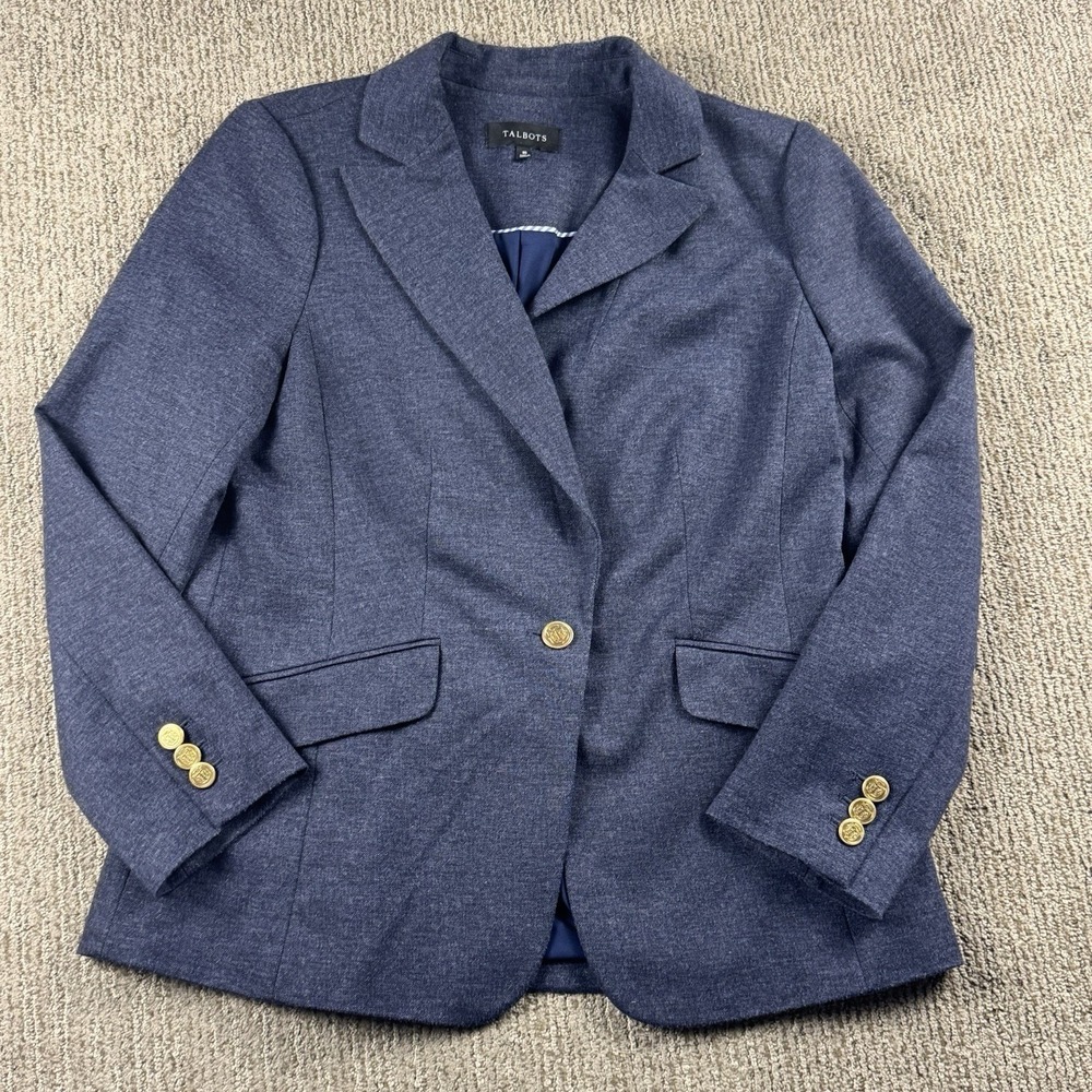 Talbots Stretch Blazer Jacket Womens 10 Gold Buttons Blue Preppy Career Work